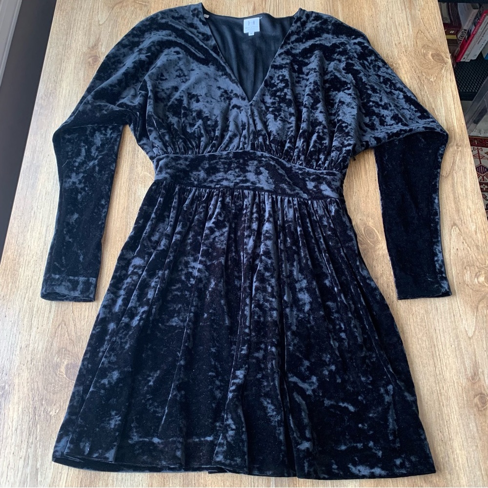 Halston Heritage Dress 4 Crushed Velvet Black Fit Flare Sex And The City